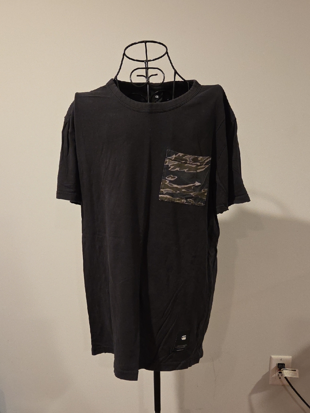 G-Star Black Short Sleeve Tee with Camouflage Pocket